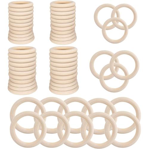 Lot de 60 anneaux en bois naturel pour bricolage en bois - 3 tailles