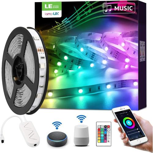 5m 24w Ruban Led Intelligente De Musique, 16 Millions De Couleurs, 5050 Rgb 300 Leds, Bande Lumineuse Connecte Wifi, Smartphone App Connecte En Un Clic, Compatible Avec Alexa Et Google Home