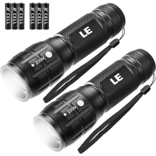 Le Lampe Torche Lot De 2, L8000 Lampe De Poche Zoomable, 3 Aaa Piles Compris, Ip44 Étanche Lampe Torche Led Militaire Pour Camping Randonnée Urgence Peche Maison