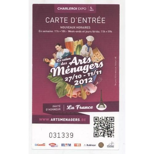 Ticket / Carte D'entrée " Salon Des Arts Ménagers De Charleroi " 2012 N° 031339