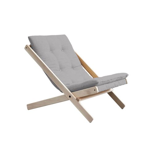 Chaise Longue En Tissu Gris Avec Assise Futon Et Pieds Bois Naturel Boogie
