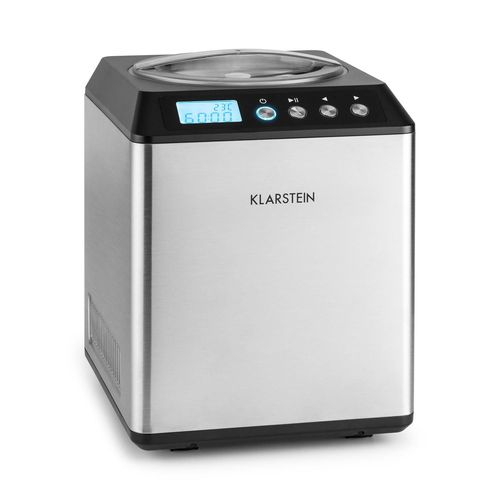 Klarstein Vanilla Sky Machine à Crème Glacée - Récipient à Glace De 2l - Compresseur 180w - Verre Doseur Et Cuillère Inclus - Argent