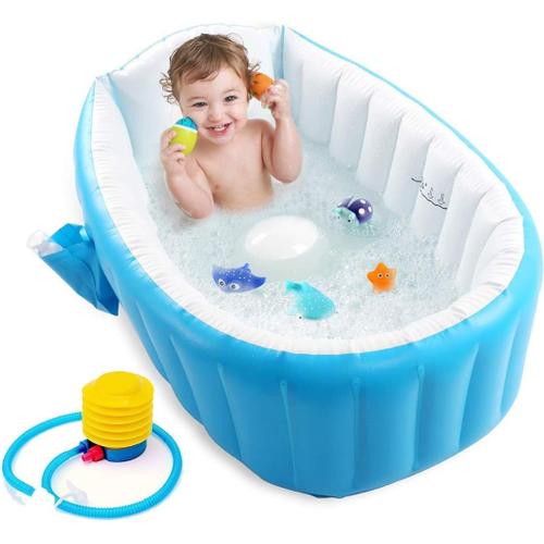 Baignoire Enfants Gonflable pour Bébés,Cuve Piscine pour Été Bain Souple, Baignoire Anti-Glissante Pliable Voyage Epais Bébé Bain Douche Bassine Siège-Grande Taille (pour 0-3 ans)