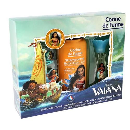 Corine De Farme - Vaiana - Coffret Cadeau - Disney - Parfum Fille - Shampoing Enfant 250ml - Barrettes Et Bracelets Fille - Marque-Pages - Fabriqué En France 