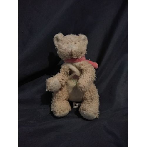 Petit Doudou Chat Beige Écru Echarpe Rose Fleur Bengy