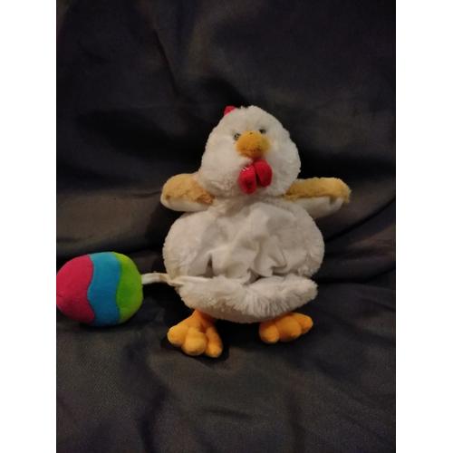 Peluche Poule Ecru Beige Oeuf Multicolore Sonore Gipsy