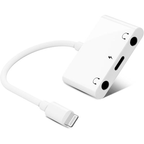 Adaptateur Audio Casque Light-ning vers 3,5 mm, Adaptateur Audio Auxiliaire 3 en 1, Double Écouteur 3,5 mm avec Port Charge, Compatible avec iPhone/i-Pad/i-Pod, Prise en Charge du Dernier iOS16