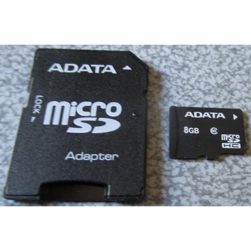 Carte Micro SD HC 8Go/Gb Classe 4 avec Adaptateur SD - Qualité Professionnelle - Marque ADATA