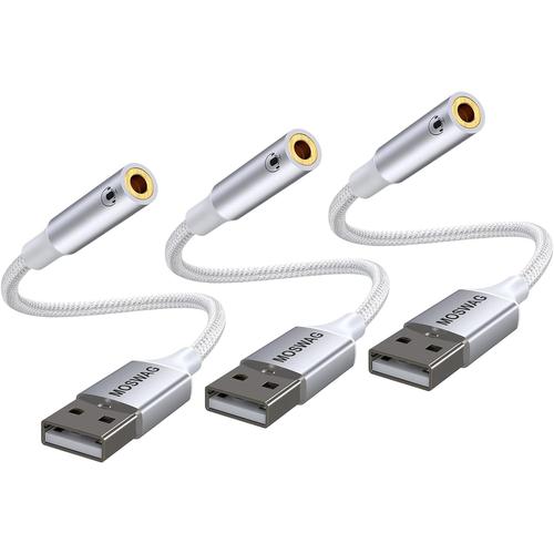 Adaptateur USB vers Prise Audio (3 pièces), Adaptateur de Carte Son Externe convertisseur Aux stéréo 3,5 mm Compatible avec Casque, PC, Ordinateur Portable, Linux, Ordinateur de Bureau, PS4