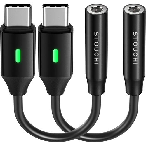 Adaptateur de Casque USB C, Adaptateur de Prise USB C vers Audio Adaptateur USB de Type C à 3,5 mm Puce DAC Hi-FI avec Voyant Del Bleu pour Pixels 2/2,3XL, iPad Pro 2018, One Plus 6T