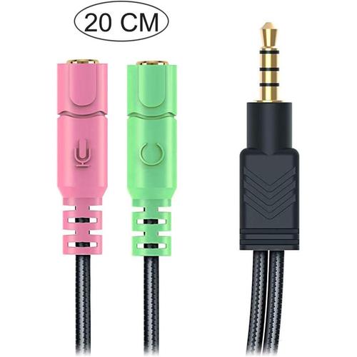 Y Câble répartiteur avec Prise,Câble Adaptateur Audio 3,5mm Mâle vers Double Sorties Jack 3,5mm Femelle Répartiteur Audio et Micro pour Smartphone Android, tablettes, PC, PS4