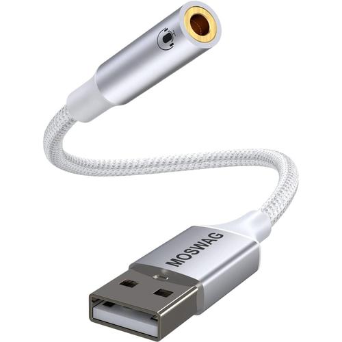 Adaptateur Audio 20 cm USB vers Prise Casque 3,5 mm, Prise en Charge Casque TRRS 4 Broches USB 3,5 mm, Carte Son stéréo Externe pour PC, Ordinateur Portable, PS4, Mac, etc