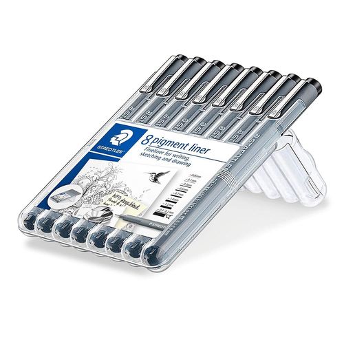 Staedtler Etui De 8 Feutres Pigment Liner Pte Assorties Noir