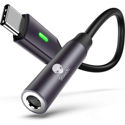 Adaptateur de Casque USB C, Adaptateur de Prise USB C vers Audio Adaptateur USB de Type C à 3,5 mm Puce DAC Hi-FI avec Voyant Del Bleu pour Samsung S23/S22,Pixels 7,Pad Pro 2018-2022,One Plus