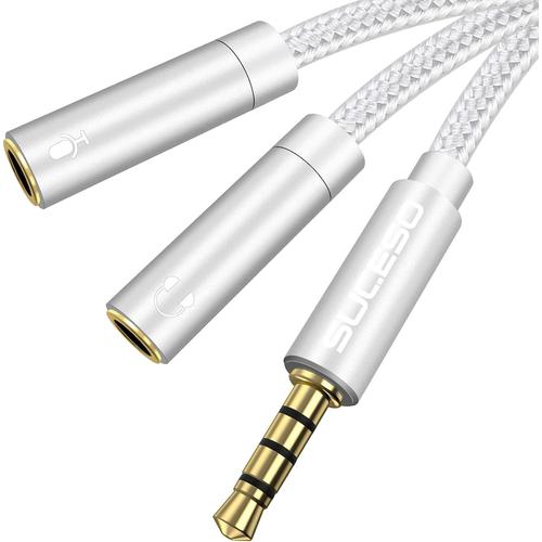 Adaptateur Micro Casque Câble Audio Splitter Jack 3,5mm Mâle à Double 3.5mm Femelle Répartiteur Audio et Micro Compatible avec PS4,PC,Téléphone,Xbox One,écouteur,Casque Gaming,Tablette - 1M