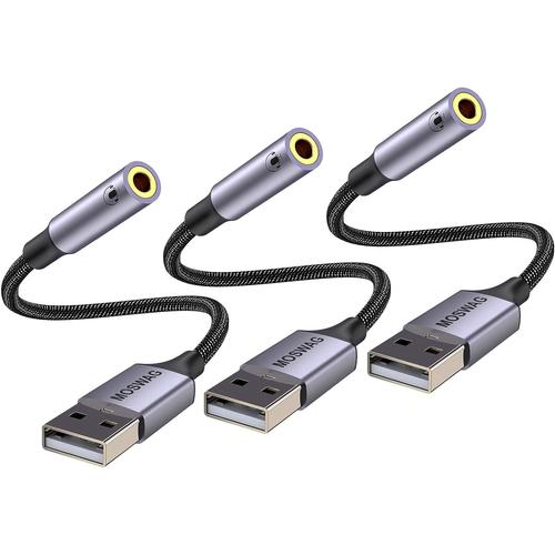 Adaptateur Audio 20 cm USB vers Prise Casque 3,5 mm, Prise en Charge Casque TRRS 4 Broches USB 3,5 mm, Carte Son stéréo Externe pour PC, Ordinateur Portable, PS4, Mac, etc