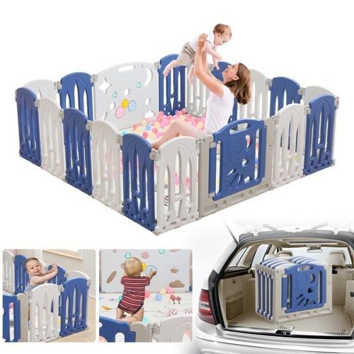 Yuenfong Parc Bébé Pliable Avec Porte Et Planche À Jouet, Xxl Parc En Plastique, Parc Enfant Modulable, Sans Bpa, 18 Panneaux