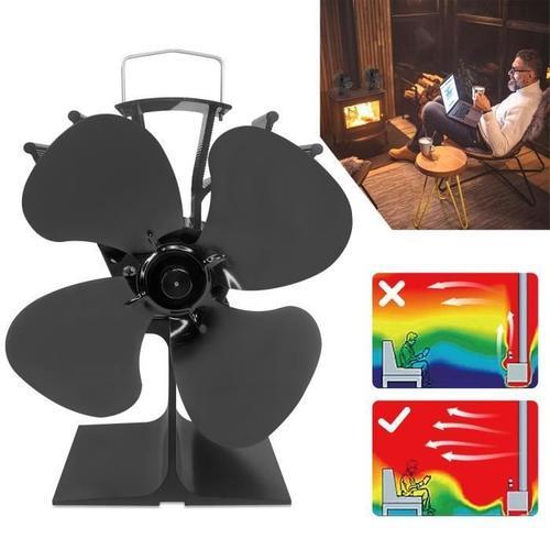 YUENFONG Ventilateur pour Poêle avec 4 Lames silencieux automatique alimenté Ventilateur de cheminée pour Bois et cheminée