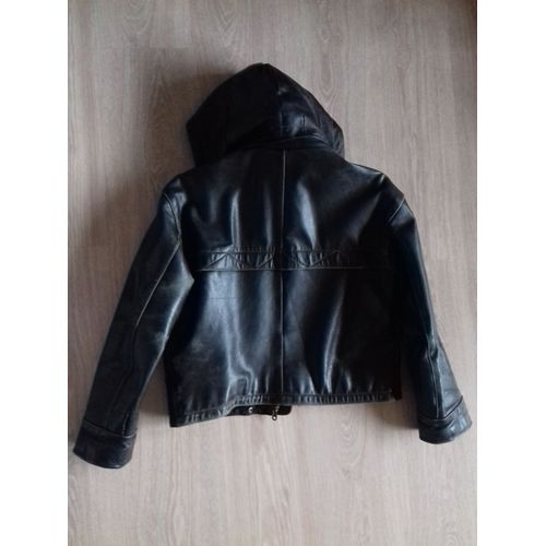 Blouson Court, Cuir Épais, Avec Capuche Amovible (Fixée Par Fermeture Eclair)