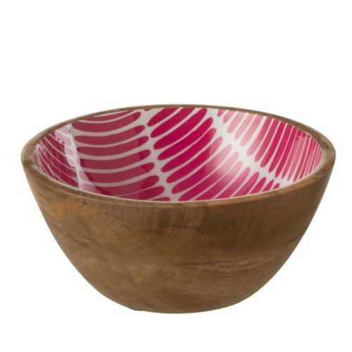 Bol En Manguier Décoré Rose Et Blanc 17 Cm