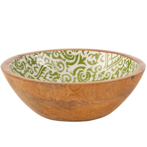 Bol En Manguier Décoré Vert Et Blanc 19 Cm