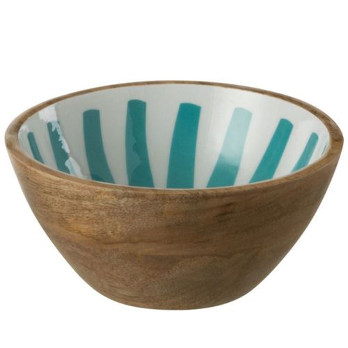 Bol En Manguier Décoré Turquoise Et Blanc 17 Cm
