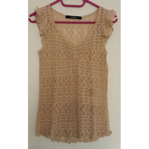 T Shirt Beige En Dentelle. Blouse. Débardeur. Caroll. Taille 36