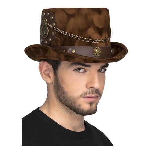 Chapeau Haut-De-Forme Marron Avec Des Chaînes
