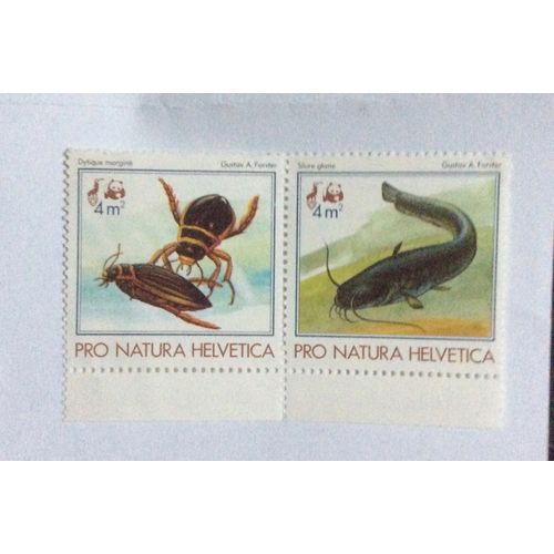 Suisse : 2 Timbres Pro Nature Helvetica (G;A. Forster - Dytique - Silure)