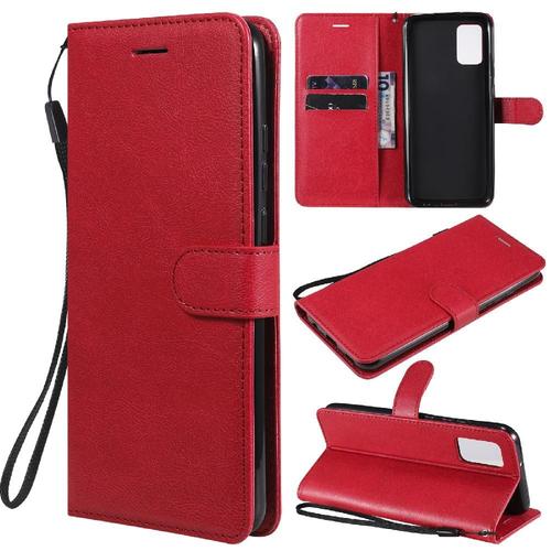 Flip Étui Pour Samsung Galaxy A02s Avec Fente Pour Carte Étui De Téléphone Portefeuille D'affaires Cuir De Haute Qualité Couleur Solide Classique - Rouge
