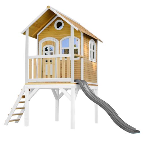 Axi Laura Maison Enfant Avec Toboggan Gris | Aire De Jeux Pour L'extérieur En Marron & Blanche| Maisonnette / Cabane De Jeu En Bois Fsc