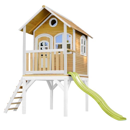 Axi Laura Maison Enfant Avec Toboggan Vert Citron | Aire De Jeux Pour L'extérieur En Marron & Blanche | Maisonnette / Cabane De Jeu En Bois Fsc