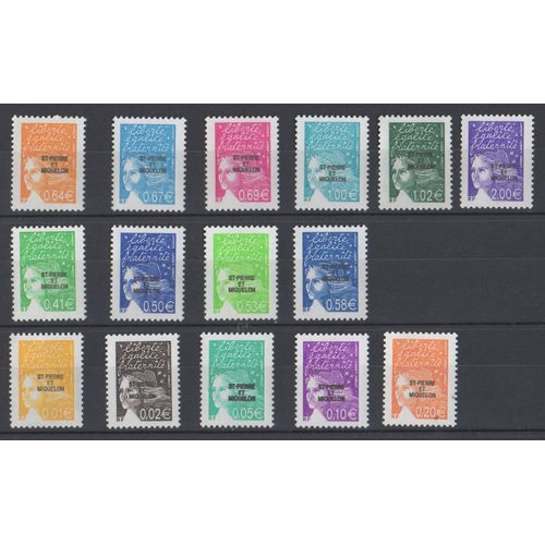 Lot De 15 Timbres France Saint-Pierre Et Miquelon 2002 Yvert Et Tellier N°758, 759, 760, 761, 762, 763, 764, 765, 766, 767, 768, 769, 770, 771 Et 772 Marianne 14 Juillet Surchargée Neufs** Gomme Intac