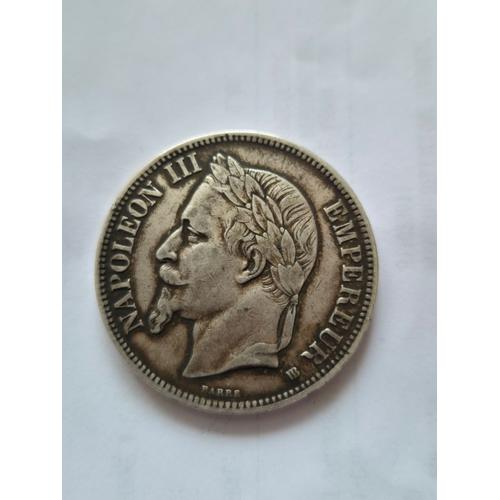 5 Francs En Argent Napoléon Iii Tête Laurée.