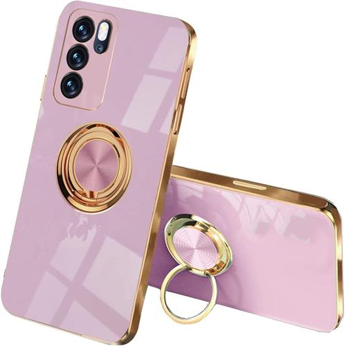 Coque Pour Oppo Reno 6 5g Reno6 5g ,Silicone Coloré Case Protégez La Caméra,Étui Ultra-Fin Antichoc Pour Femme,Housse Élégant Avec Support Pour Bague Mauve