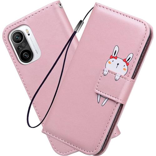 Housse Pour Telephone Xiaomi Poco F3/Xiaomi Mi 11i Etui, Pu/Tpu Rétro Retourner Cuir Coque Magnétique Anti Chute Portefeuille Protection Case Cover, Or Rose