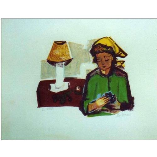 Lithographie De Barbacanne Fille Au Raisin Lampe Chevet Ea Epreuve Artiste Signée Au Crayon