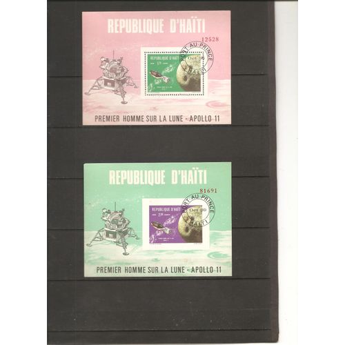 4 Feuilets Obliteres Apollo 11 1er Homme Sur La Lune Yt 28 A 31