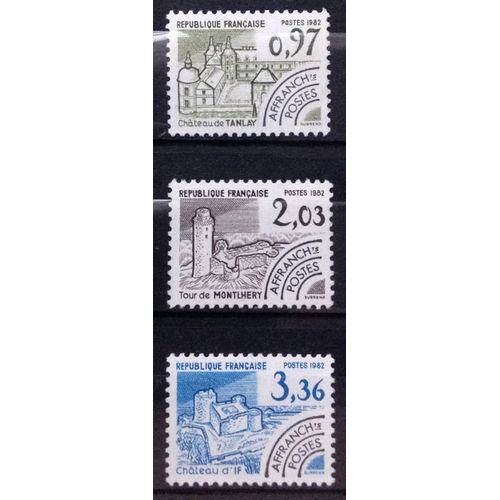 Préoblitéré Monuments Historiques - Tanlay 0,97 (N° 174) + Montlhéry 2,03 (N° 176) + Château D'if 3,36 (N° 177) Obl - France Année 1982 - N23324