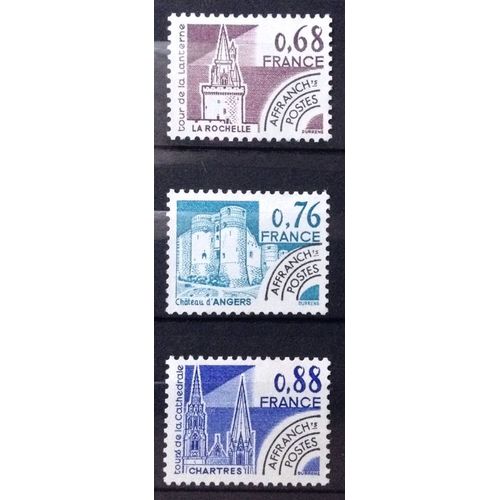 Préoblitéré Monuments Historiques - La Rochelle 0,68 (N° 162) + Chartres 0,88 (N° 163) + Angers 0,76 (N° 166) Obl - France Année 1979 - N23321