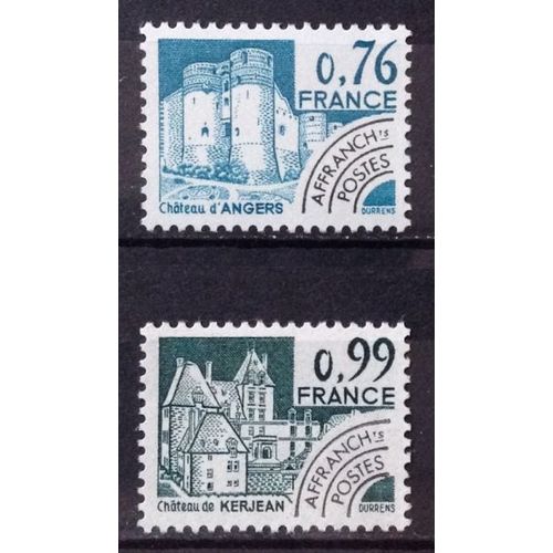Préoblitéré Monuments Historiques - Angers 0,76 (N° 166) + Préoblitéré Monuments Historiques - Kerjean 0,99 (N° 167) Neufs** Luxe (= Sans Trace De Charnière) - France Année 1980 - N23320
