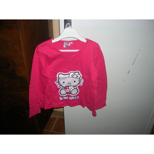 T-Shirt Manches Longues Hello Kitty 7/8 Ans 100% Coton.