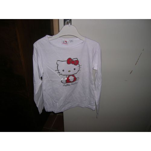 T-Shirt Manches Longues Hello Kitty 8 Ans 100% Coton.
