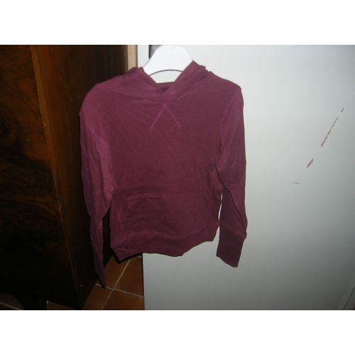 Sweat Junior À Capuche 8 Ans 100% Coton Bordeaux.