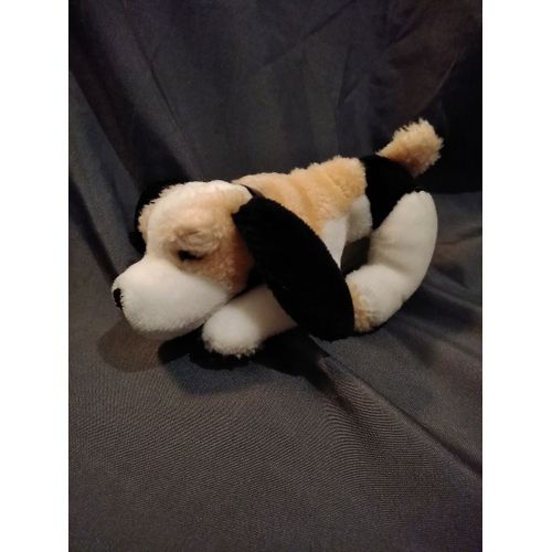 Doudou Peluche Chien Couché Mgm Blanc Beige Noir Collier