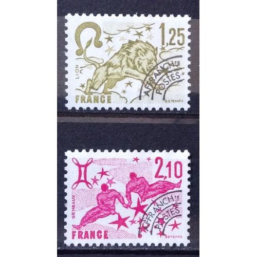 Préoblitéré Signes Zodiaque - Lion 1,25 (N° 156) + Préoblitéré Signes Zodiaque - Gémeaux 2,10 (N° 157) Obl - France Année 1978 - N23319