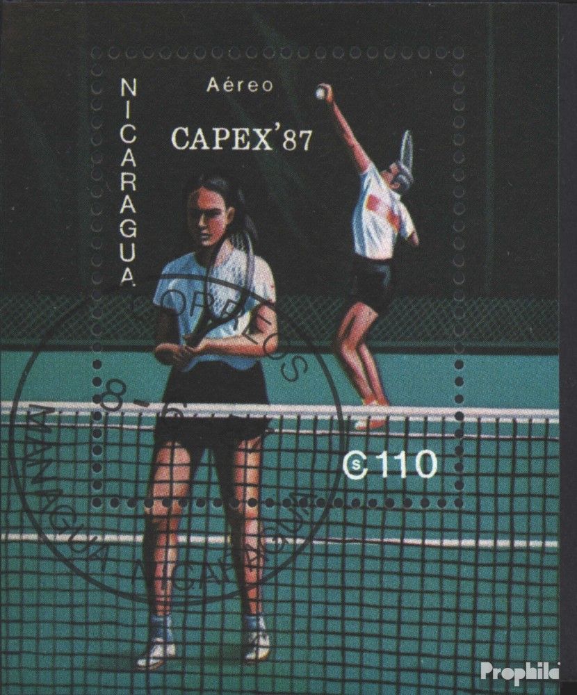 Nicaragua Bloc 173 Oblitéré 1987 Capex`87: Joueurs De Tennis