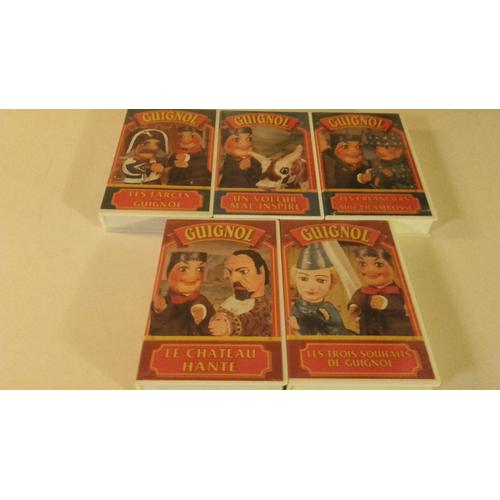 Lot De 5 K7 Vhs "Veritable Guignol De Lyon" Les Creanciers De Mlle Pifambosse/Les Trois Souhaits De Guignol/Le Chateau Hante/Un Voleur Mal Inspire/Les Farces De Guignol