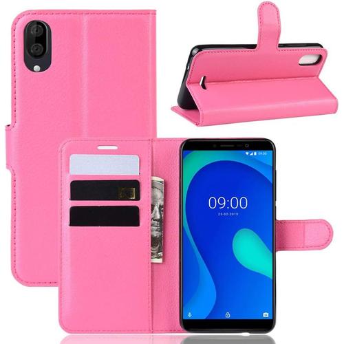 Coque Pour Wiko Y80, Stand Pour Téléphone Portable/Avec Emplacements Pour Cartes De Crédit/Couvercle De Fermeture Magnétique,Pour Wiko Y80 Housse Rouge Rose