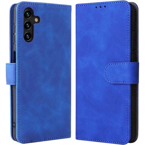 Coque Pour Samsung Galaxy A13 5g Retro Housse En Cuir, Premium Pu/Tpu Flip Phone Case Avec Emplacement Pour Carte Support Magnétique Étui De Protection. Bleu